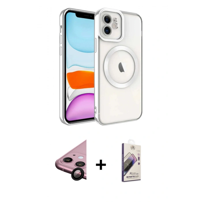 MARSİLYAN™- iPhone 11 Kılıf Nova Işık Özel Seri - Siyah Bilvis 3D Mat Cam Ekran Koruyucu + Raze Metal Kamera Lens - SH