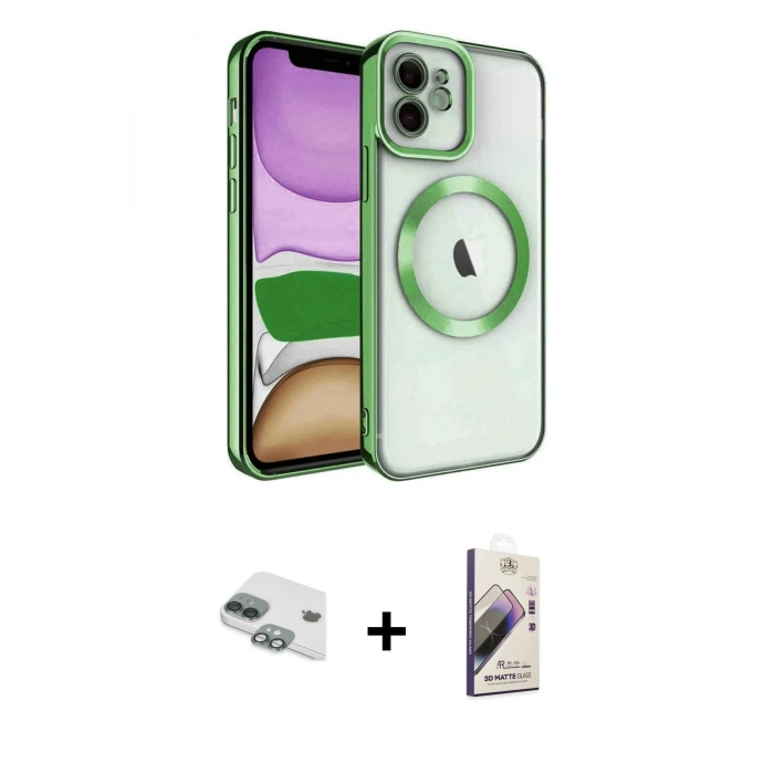 MARSİLYAN™- iPhone 11 Kılıf Nova Işık Özel Seri - Siyah Bilvis 3D Mat Cam Ekran Koruyucu + Pers Alüminyum Kamera Lens - YL