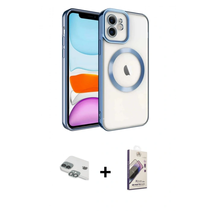 MARSİLYAN™- iPhone 11 Kılıf Nova Işık Özel Seri - Siyah Bilvis 3D Mat Cam Ekran Koruyucu + Pers Alüminyum Kamera Lens - YL