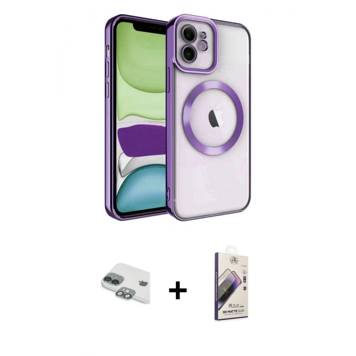 MARSİLYAN™- iPhone 11 Kılıf Nova Işık Özel Seri - Siyah Bilvis 3D Mat Cam Ekran Koruyucu + Pers Alüminyum Kamera Lens - YL