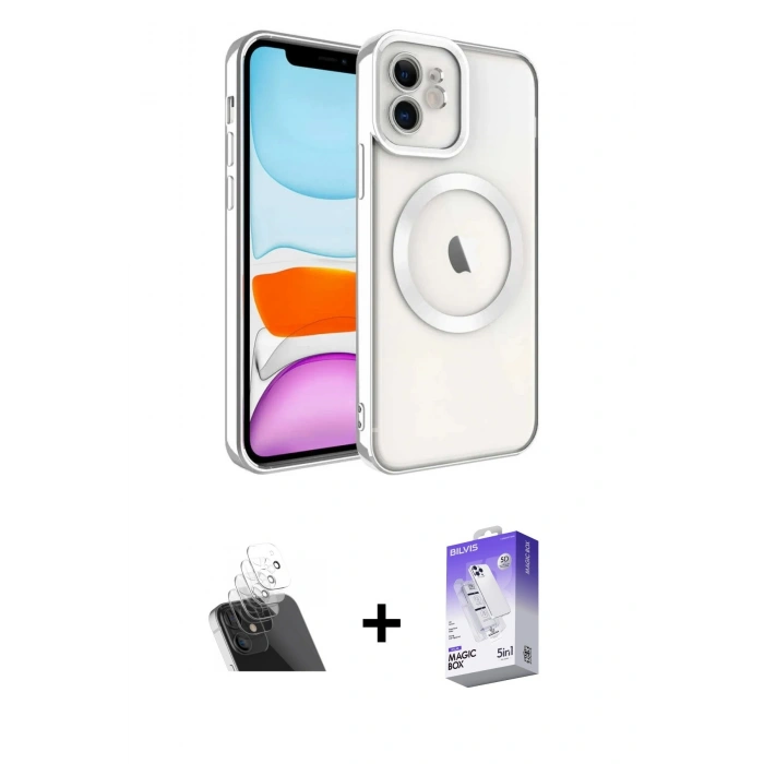 MARSİLYAN™- iPhone 11 Kılıf Nova Işık Özel Seri - Siyah Bilvis 5in1 3D Magic Cam Ekran Koruyucu + Kamera Lens Koruma Cam - SF