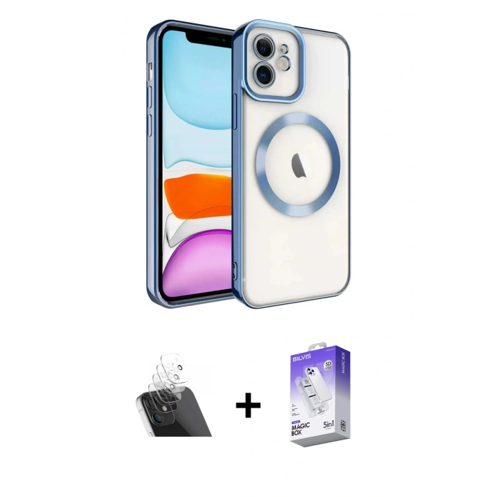 MARSİLYAN™- iPhone 11 Kılıf Nova Işık Özel Seri - Siyah Bilvis 5in1 3D Magic Cam Ekran Koruyucu + Kamera Lens Koruma Cam - SF