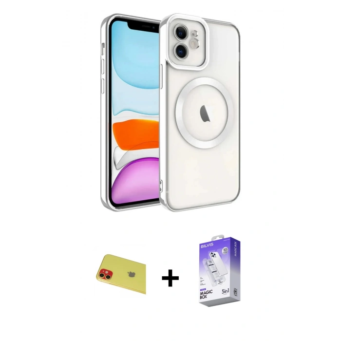 MARSİLYAN™- iPhone 11 Kılıf Nova Işık Özel Seri - Siyah Bilvis 5in1 3D Magic Cam Ekran Koruyucu + Rainbow Kamera Lens Koruma Cam - KI