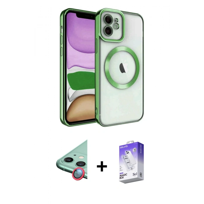 MARSİLYAN™- iPhone 11 Kılıf Nova Işık Özel Seri - Siyah Bilvis 5in1 3D Magic Cam Ekran Koruyucu + Raze Metal Kamera Lens - KI