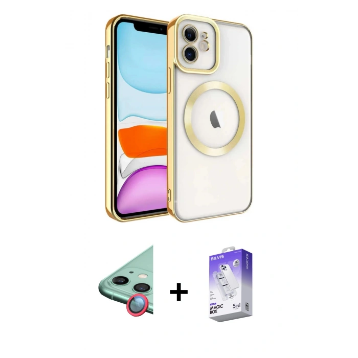 MARSİLYAN™- iPhone 11 Kılıf Nova Işık Özel Seri - Siyah Bilvis 5in1 3D Magic Cam Ekran Koruyucu + Raze Metal Kamera Lens - KI