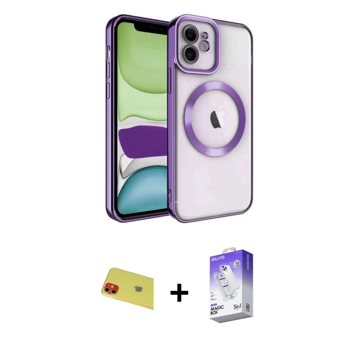 MARSİLYAN™- iPhone 11 Kılıf Nova Işık Özel Seri - Siyah Bilvis 5in1 3D Magic Cam Ekran Koruyucu + Rainbow Kamera Lens Koruma Cam - KI