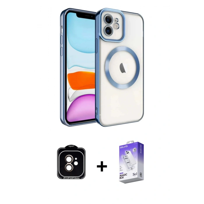 MARSİLYAN™- iPhone 11 Kılıf Nova Işık Özel Seri - Siyah Bilvis 5in1 3D Magic Cam Ekran Koruyucu + PVD Metal Kamera Lens - TU