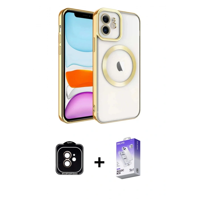 MARSİLYAN™- iPhone 11 Kılıf Nova Işık Özel Seri - Siyah Bilvis 5in1 3D Magic Cam Ekran Koruyucu + PVD Metal Kamera Lens - TU