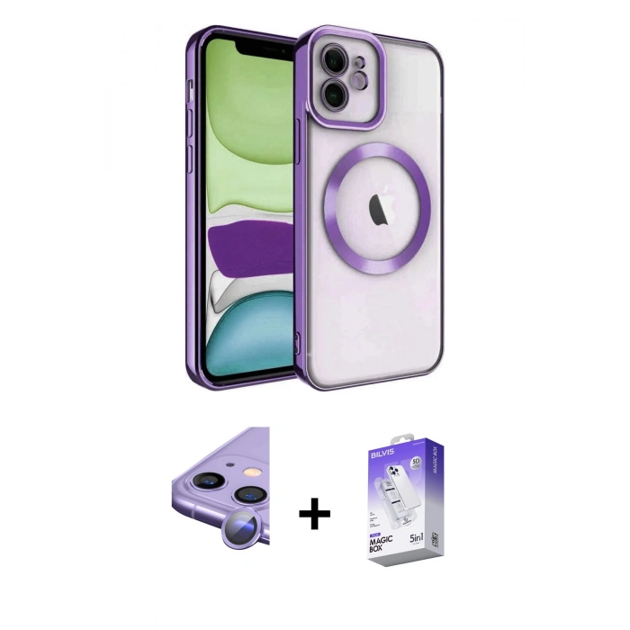 MARSİLYAN™- iPhone 11 Kılıf Nova Işık Özel Seri - Siyah Bilvis 5in1 3D Magic Cam Ekran Koruyucu + Raze Metal Kamera Lens - MR