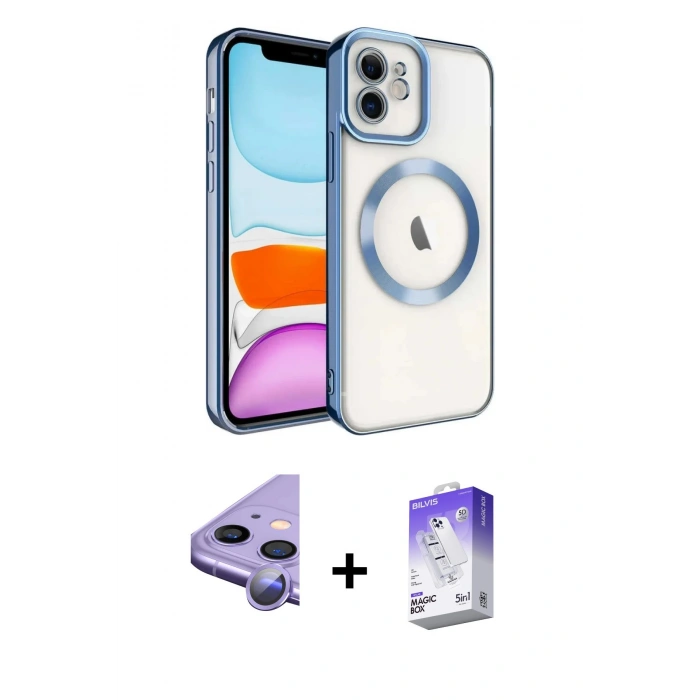 MARSİLYAN™- iPhone 11 Kılıf Nova Işık Özel Seri - Siyah Bilvis 5in1 3D Magic Cam Ekran Koruyucu + Raze Metal Kamera Lens - MR