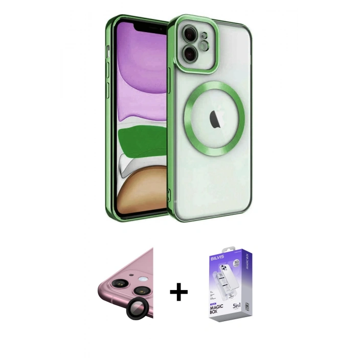 MARSİLYAN™- iPhone 11 Kılıf Nova Işık Özel Seri - Siyah Bilvis 5in1 3D Magic Cam Ekran Koruyucu + Raze Metal Kamera Lens - SH