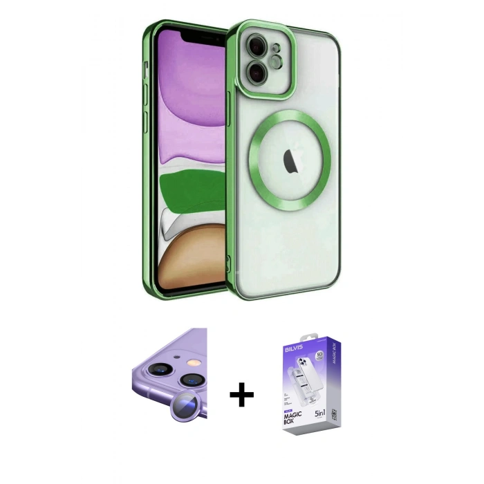 MARSİLYAN™- iPhone 11 Kılıf Nova Işık Özel Seri - Siyah Bilvis 5in1 3D Magic Cam Ekran Koruyucu + Raze Metal Kamera Lens - MR