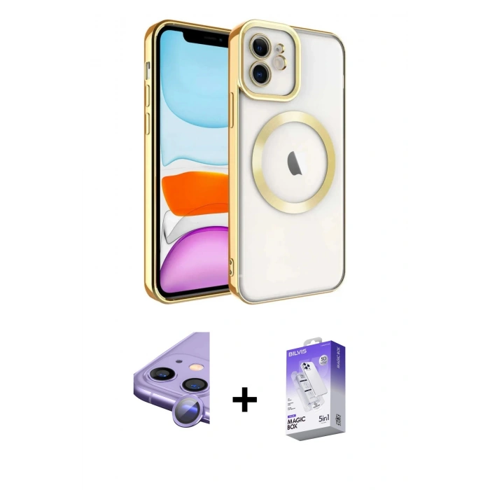 MARSİLYAN™- iPhone 11 Kılıf Nova Işık Özel Seri - Siyah Bilvis 5in1 3D Magic Cam Ekran Koruyucu + Raze Metal Kamera Lens - MR