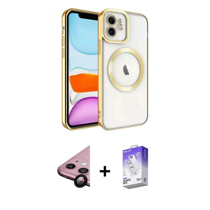 MARSİLYAN™- iPhone 11 Kılıf Nova Işık Özel Seri - Siyah Bilvis 5in1 3D Magic Cam Ekran Koruyucu + Raze Metal Kamera Lens - SH