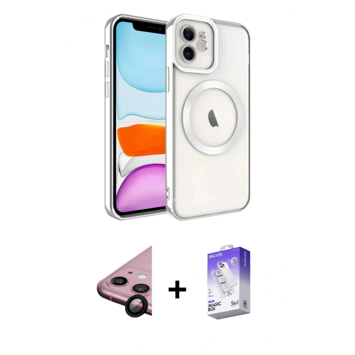 MARSİLYAN™- iPhone 11 Kılıf Nova Işık Özel Seri - Siyah Bilvis 5in1 3D Magic Cam Ekran Koruyucu + Raze Metal Kamera Lens - SH