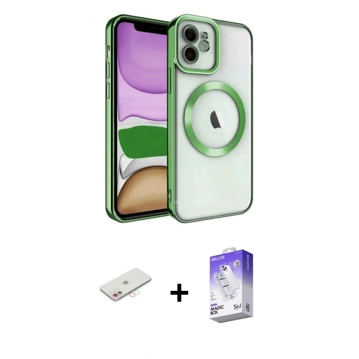 MARSİLYAN™- iPhone 11 Kılıf Nova Işık Özel Seri - Siyah Bilvis 5in1 3D Magic Cam Ekran Koruyucu + Renkli Kamera Lens Koruma Cam - YL