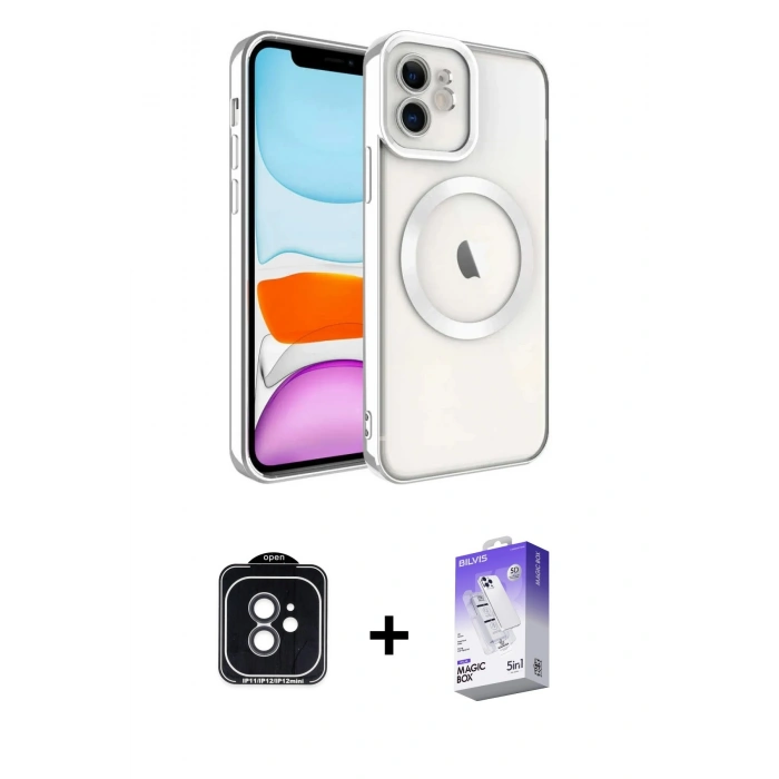 MARSİLYAN™- iPhone 11 Kılıf Nova Işık Özel Seri - Siyah Bilvis 5in1 3D Magic Cam Ekran Koruyucu + Siyah PVD Metal Kamera Lens