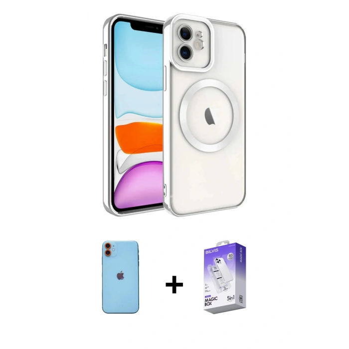 MARSİLYAN™- iPhone 11 Kılıf Nova Işık Özel Seri - Siyah Bilvis 5in1 3D Magic Cam Ekran Koruyucu + Turuncu Neon Fosforlu Kamera Lens