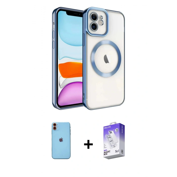 MARSİLYAN™- iPhone 11 Kılıf Nova Işık Özel Seri - Siyah Bilvis 5in1 3D Magic Cam Ekran Koruyucu + Turuncu Neon Fosforlu Kamera Lens