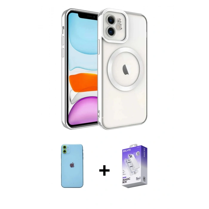 MARSİLYAN™- iPhone 11 Kılıf Nova Işık Özel Seri - Siyah Bilvis 5in1 3D Magic Cam Ekran Koruyucu + Neon Fosforlu Kamera Lens - YL