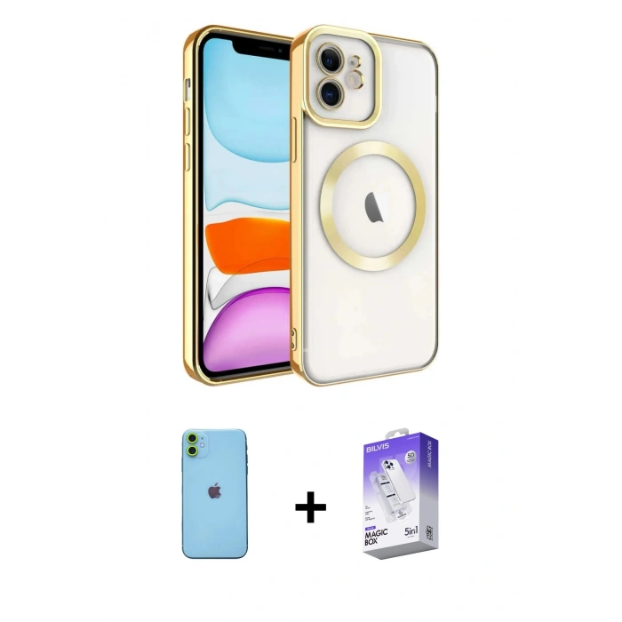 MARSİLYAN™- iPhone 11 Kılıf Nova Işık Özel Seri - Siyah Bilvis 5in1 3D Magic Cam Ekran Koruyucu + Neon Fosforlu Kamera Lens - YL