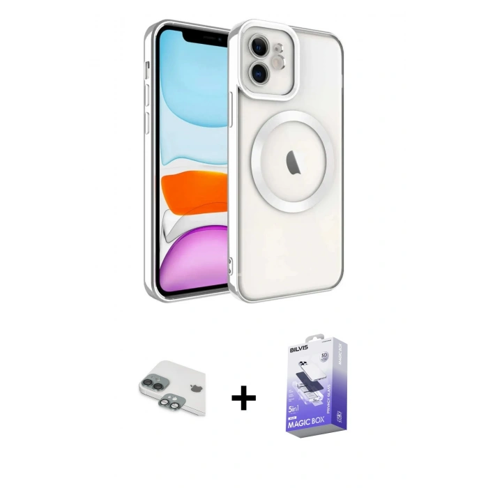 MARSİLYAN™- iPhone 11 Kılıf Nova Işık Özel Seri - Siyah Bilvis 5in1 5D Magic Hayalet Cam Ekran Koruyucu + Pers Alüminyum Kamera Lens - YL