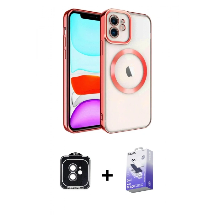 MARSİLYAN™- iPhone 11 Kılıf Nova Işık Özel Seri - Siyah Bilvis 5in1 5D Magic Hayalet Cam Ekran Koruyucu + Siyah PVD Metal Kamera Lens