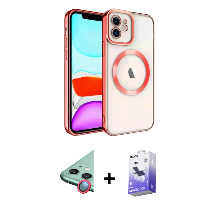 MARSİLYAN™- iPhone 11 Kılıf Nova Işık Özel Seri - Siyah Bilvis 5in1 5D Magic Hayalet Cam Ekran Koruyucu + Raze Metal Kamera Lens - KI