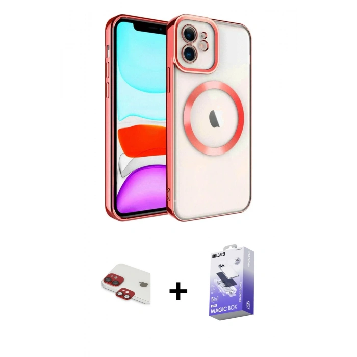 MARSİLYAN™- iPhone 11 Kılıf Nova Işık Özel Seri - Siyah Bilvis 5in1 5D Magic Hayalet Cam Ekran Koruyucu + Pers Alüminyum Kamera Lens - KI
