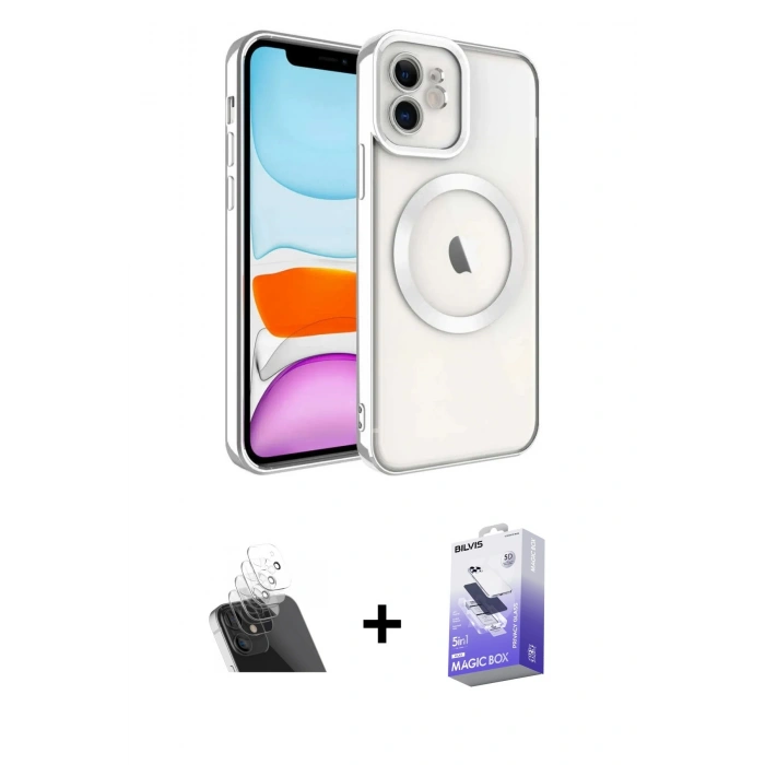 MARSİLYAN™- iPhone 11 Kılıf Nova Işık Özel Seri - Siyah Bilvis 5in1 5D Magic Hayalet Cam Ekran Koruyucu + Kamera Lens Koruma Cam - SF