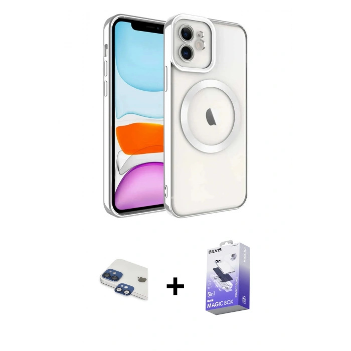 MARSİLYAN™- iPhone 11 Kılıf Nova Işık Özel Seri - Siyah Bilvis 5in1 5D Magic Hayalet Cam Ekran Koruyucu + Pers Alüminyum Kamera Lens - LT