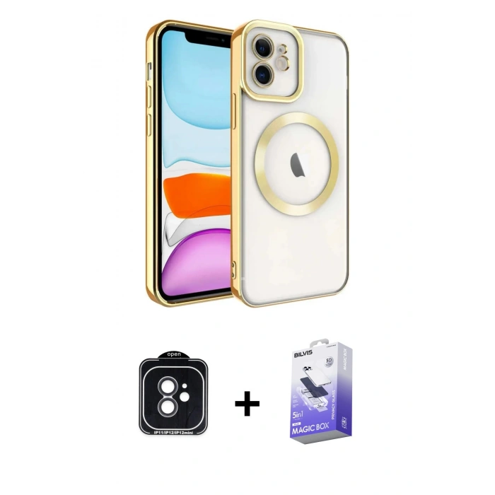 MARSİLYAN™- iPhone 11 Kılıf Nova Işık Özel Seri - Siyah Bilvis 5in1 5D Magic Hayalet Cam Ekran Koruyucu + Siyah PVD Metal Kamera Lens
