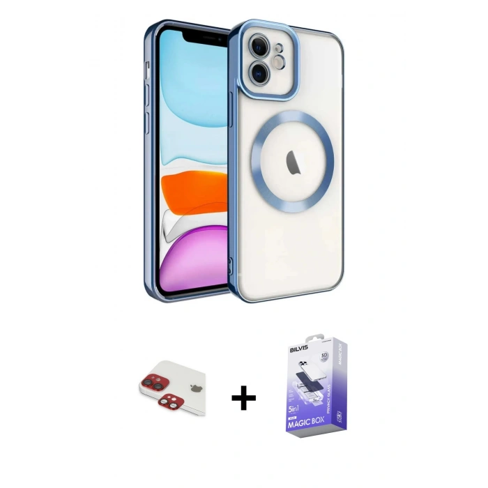 MARSİLYAN™- iPhone 11 Kılıf Nova Işık Özel Seri - Siyah Bilvis 5in1 5D Magic Hayalet Cam Ekran Koruyucu + Pers Alüminyum Kamera Lens - KI