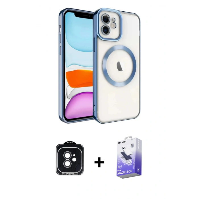 MARSİLYAN™- iPhone 11 Kılıf Nova Işık Özel Seri - Siyah Bilvis 5in1 5D Magic Hayalet Cam Ekran Koruyucu + Siyah PVD Metal Kamera Lens