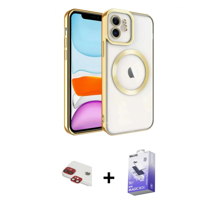 MARSİLYAN™- iPhone 11 Kılıf Nova Işık Özel Seri - Siyah Bilvis 5in1 5D Magic Hayalet Cam Ekran Koruyucu + Pers Alüminyum Kamera Lens - KI