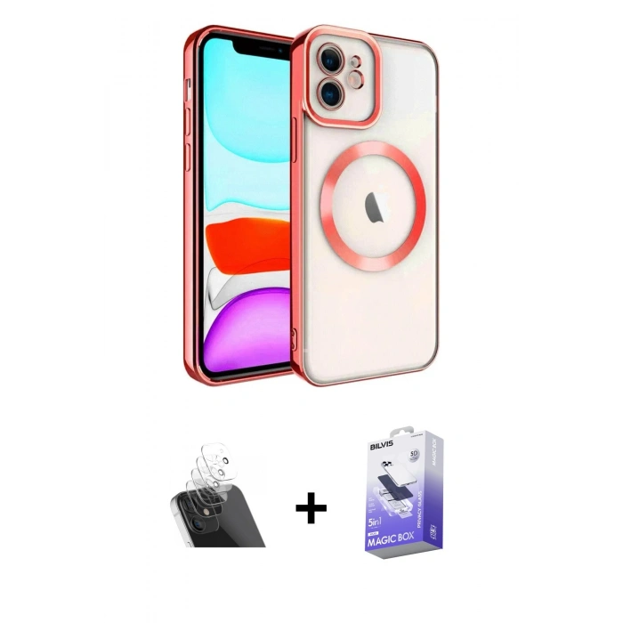 MARSİLYAN™- iPhone 11 Kılıf Nova Işık Özel Seri - Siyah Bilvis 5in1 5D Magic Hayalet Cam Ekran Koruyucu + Kamera Lens Koruma Cam - SF