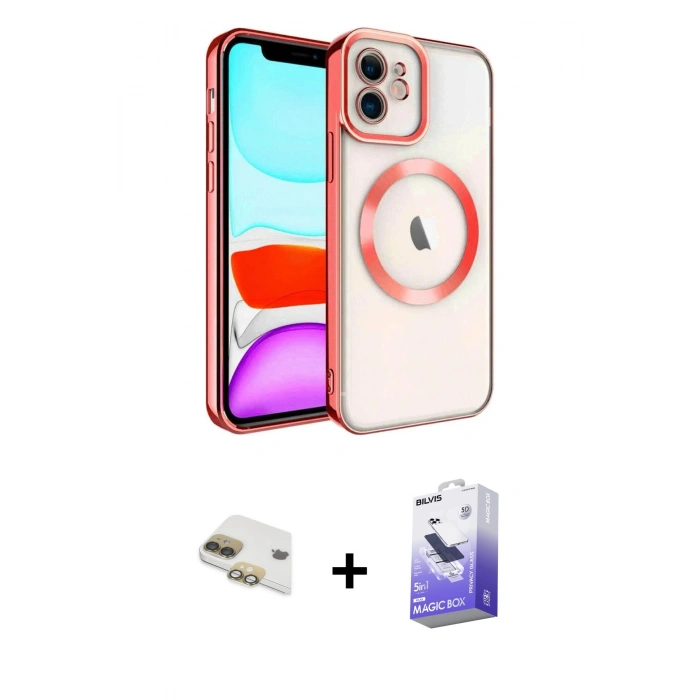 MARSİLYAN™- iPhone 11 Kılıf Nova Işık Özel Seri - Siyah Bilvis 5in1 5D Magic Hayalet Cam Ekran Koruyucu + Pers Alüminyum Kamera Lens - GD