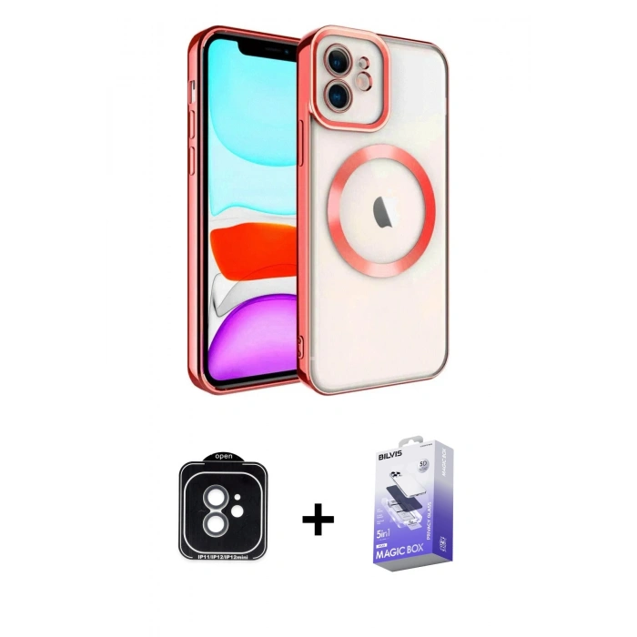 MARSİLYAN™- iPhone 11 Kılıf Nova Işık Özel Seri - Siyah Bilvis 5in1 5D Magic Hayalet Cam Ekran Koruyucu + PVD Metal Kamera Lens - YL