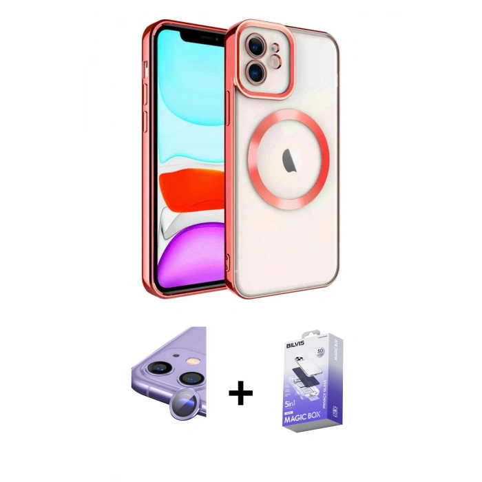 MARSİLYAN™- iPhone 11 Kılıf Nova Işık Özel Seri - Siyah Bilvis 5in1 5D Magic Hayalet Cam Ekran Koruyucu + Raze Metal Kamera Lens - MR