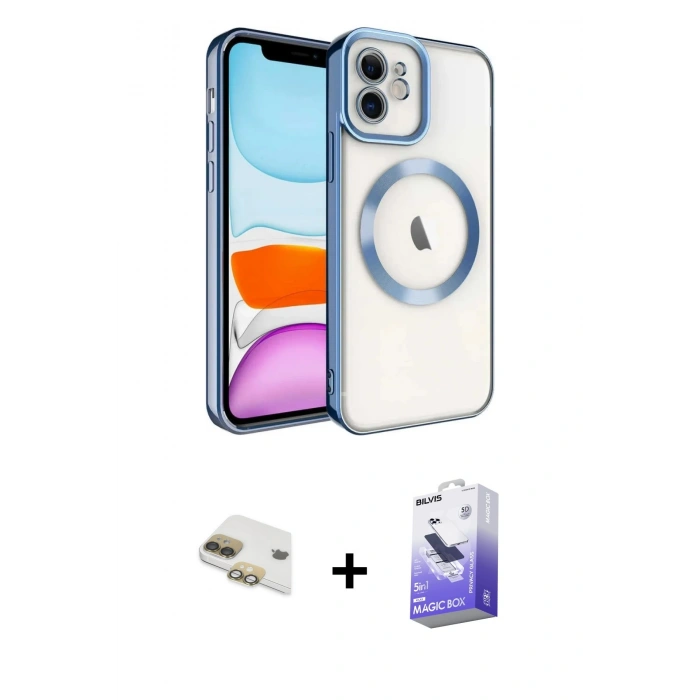 MARSİLYAN™- iPhone 11 Kılıf Nova Işık Özel Seri - Siyah Bilvis 5in1 5D Magic Hayalet Cam Ekran Koruyucu + Pers Alüminyum Kamera Lens - GD