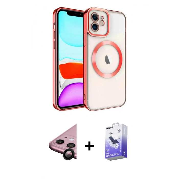 MARSİLYAN™- iPhone 11 Kılıf Nova Işık Özel Seri - Siyah Bilvis 5in1 5D Magic Hayalet Cam Ekran Koruyucu + Raze Metal Kamera Lens - SH