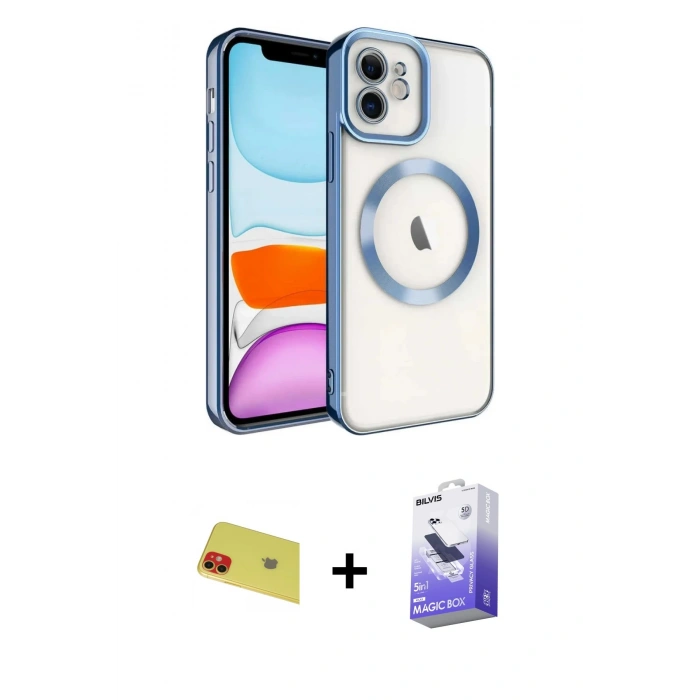 MARSİLYAN™- iPhone 11 Kılıf Nova Işık Özel Seri - Siyah Bilvis 5in1 5D Magic Hayalet Cam Ekran Koruyucu + Rainbow Kamera Lens Koruma Cam - KI