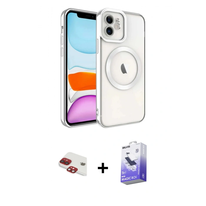 MARSİLYAN™- iPhone 11 Kılıf Nova Işık Özel Seri - Siyah Bilvis 5in1 5D Magic Hayalet Cam Ekran Koruyucu + Pers Alüminyum Kamera Lens - KI