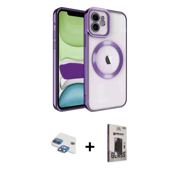 MARSİLYAN™- iPhone 11 Kılıf Nova Işık Özel Seri - Siyah Bilvis Hayalet Cam Ekran Koruyucu + Pers Alüminyum Kamera Lens - GI