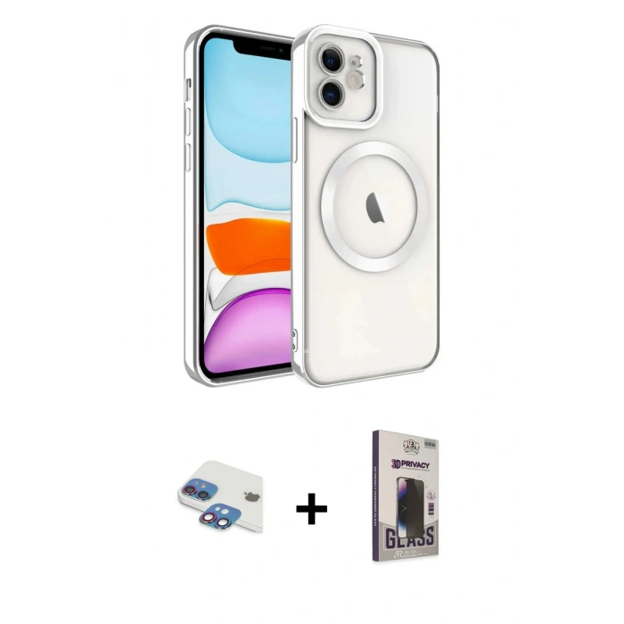 MARSİLYAN™- iPhone 11 Kılıf Nova Işık Özel Seri - Siyah Bilvis Hayalet Cam Ekran Koruyucu + Pers Alüminyum Kamera Lens - GI