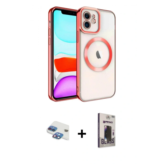 MARSİLYAN™- iPhone 11 Kılıf Nova Işık Özel Seri - Siyah Bilvis Hayalet Cam Ekran Koruyucu + Pers Alüminyum Kamera Lens - GI