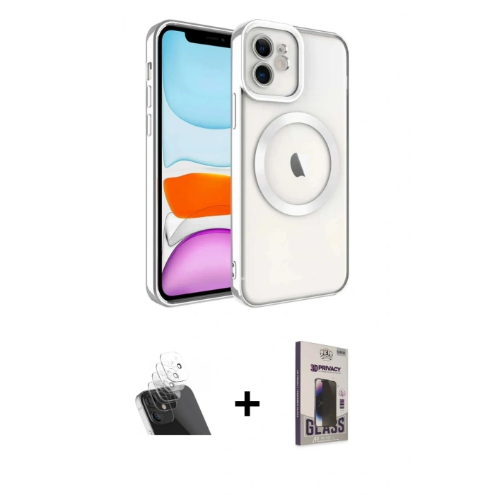 MARSİLYAN™- iPhone 11 Kılıf Nova Işık Özel Seri - Siyah Bilvis Hayalet Cam Ekran Koruyucu + Kamera Lens Koruma Cam - SF