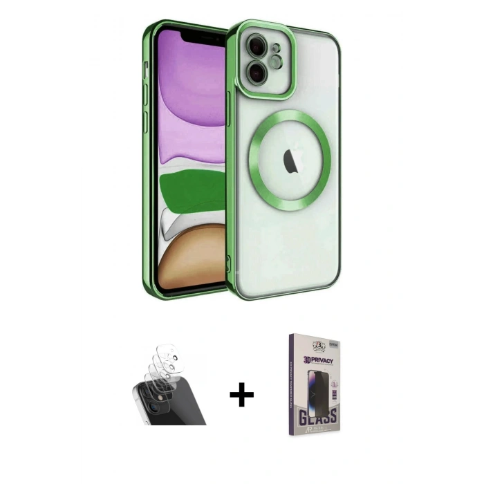 MARSİLYAN™- iPhone 11 Kılıf Nova Işık Özel Seri - Siyah Bilvis Hayalet Cam Ekran Koruyucu + Kamera Lens Koruma Cam - SF
