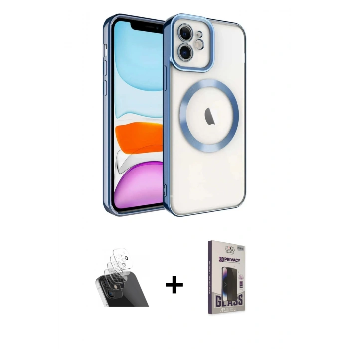 MARSİLYAN™- iPhone 11 Kılıf Nova Işık Özel Seri - Siyah Bilvis Hayalet Cam Ekran Koruyucu + Kamera Lens Koruma Cam - SF