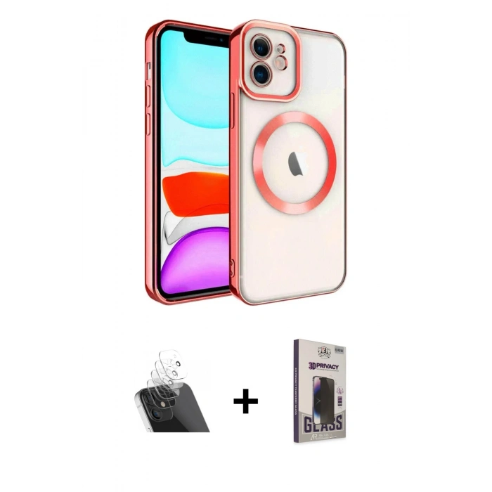 MARSİLYAN™- iPhone 11 Kılıf Nova Işık Özel Seri - Siyah Bilvis Hayalet Cam Ekran Koruyucu + Kamera Lens Koruma Cam - SF
